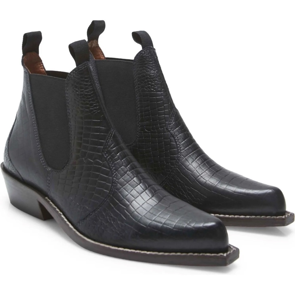 FREE PEOPLE BOOTS size 7 or 7.5 ANKLE WESTERN SLIP ON BEAU BLACK CROC LEATHER